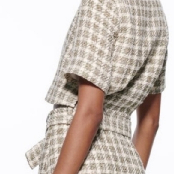 New Zara Grey White Cotton Tweed Weave Dress Size S - Picture 6 of 16